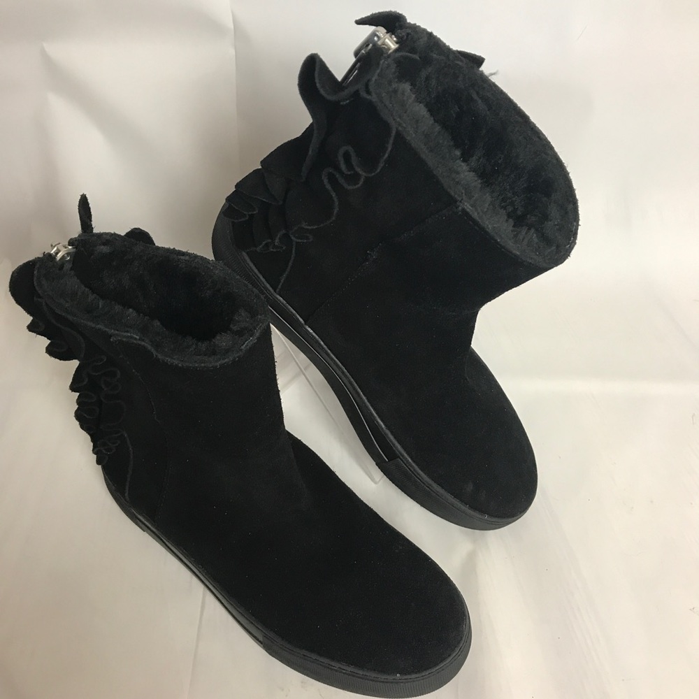 J Slides Black Boots Suede 5 Faux Fur Zip Back